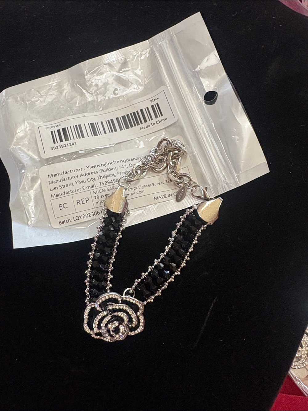 Fashion Jewelry Black Crystal Rose Accent Bracelet